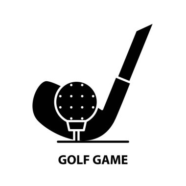 Golf oyunu simgesi, düzenlenebilir vuruşlu siyah vektör işareti, konsept illüstrasyon