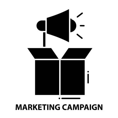 pazarlama kampanyası simgesi, düzenlenebilir vuruşları olan siyah vektör işareti, konsept illüstrasyon