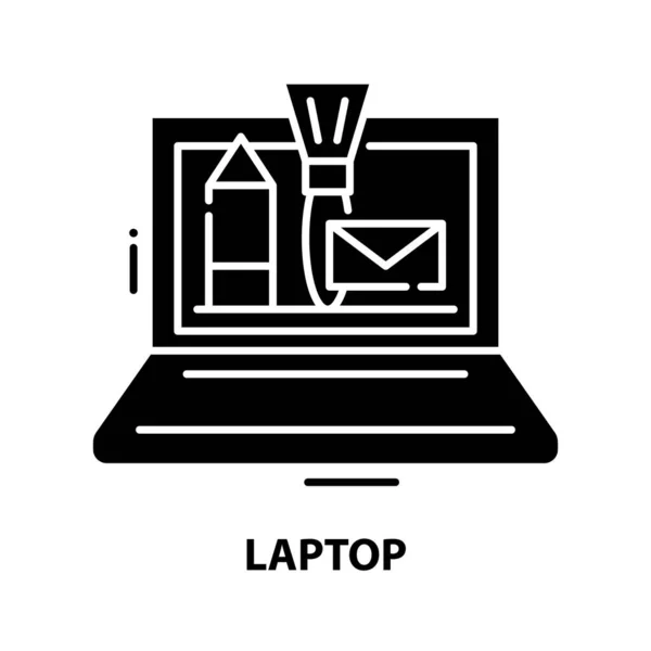 Значок символа ноутбука, черный векторный знак с редактируемыми штрихами, концептуальная иллюстрация — стоковый вектор