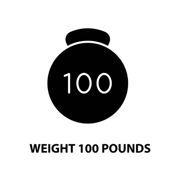Gewicht 100 pond pictogram, zwart vectorteken met instelbare slagen, concept illustratie — Stockvector