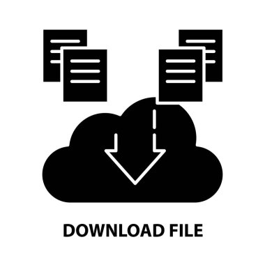 Dosya simgesi indir, düzenlenebilir vuruşlarla siyah vektör işareti, konsept illüstrasyon