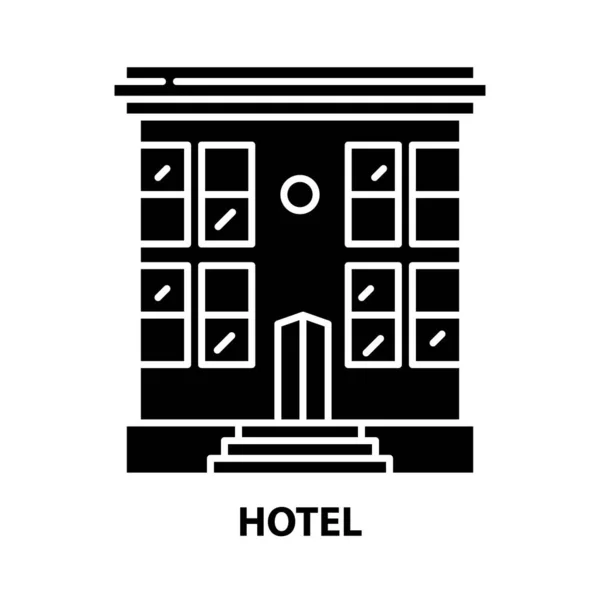 Hotelsymbol, schwarzes Vektorschild mit editierbaren Strichen, Konzeptillustration — Stockvektor