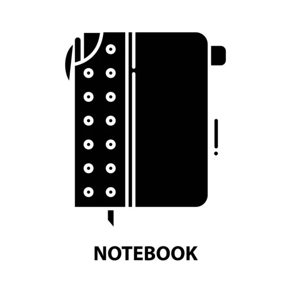 Notizbuch-Symbol, schwarzes Vektorzeichen mit editierbaren Strichen, Konzeptillustration — Stockvektor