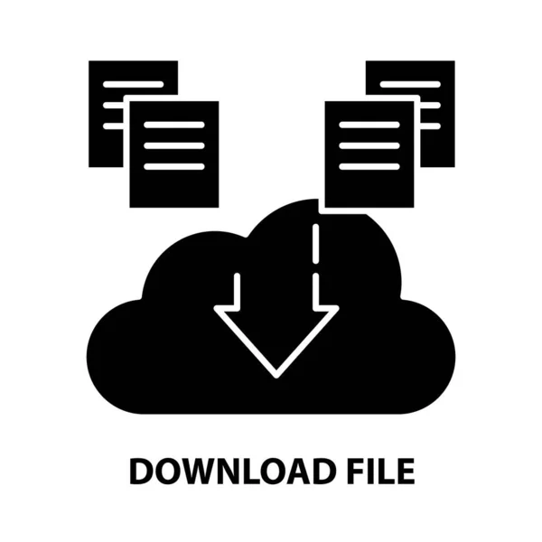 Dateisymbol herunterladen, schwarzes Vektorzeichen mit editierbaren Strichen, Konzeptillustration — Stockvektor