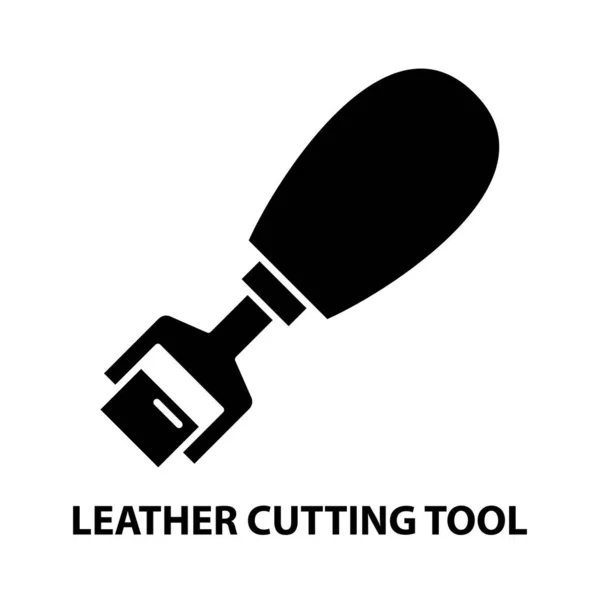 Lederschneidwerkzeug-Symbol, schwarzes Vektorschild mit editierbaren Strichen, Konzeptillustration — Stockvektor