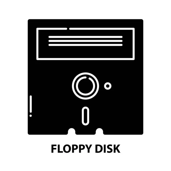 Icona del disco floppy, segno vettoriale nero con tratti modificabili, illustrazione concettuale — Vettoriale Stock