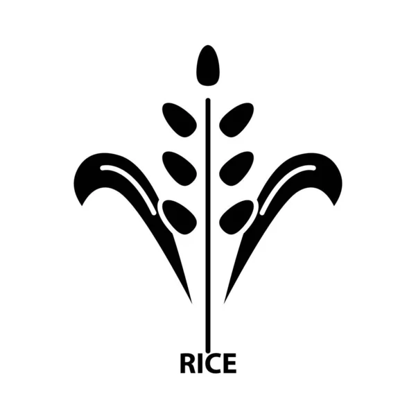 Icono de símbolo de arroz, signo de vector negro con trazos editables, ilustración de concepto — Vector de stock