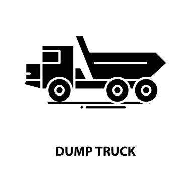 Çöp kamyonu simgesi simgesi, düzenlenebilir vuruşlarla siyah vektör işareti, konsept illüstrasyon