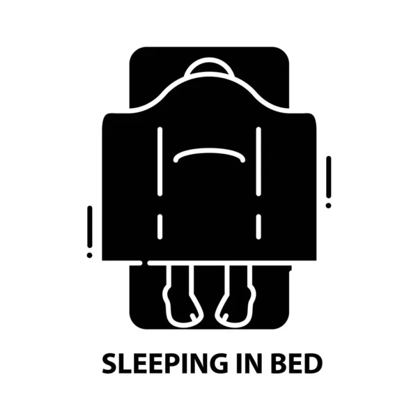 Dormindo no ícone da cama, sinal vetorial preto com traços editáveis, ilustração conceito — Vetor de Stock