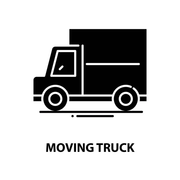 Moving truck symbol icon, black vector sign with editable strokes, concept illustration — Stock Vector