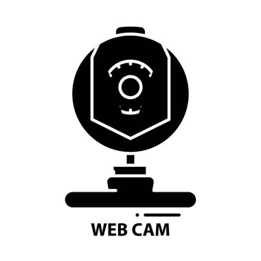 Web cam simgesi simgesi, düzenlenebilir vuruşlarla siyah vektör işareti, konsept illüstrasyon