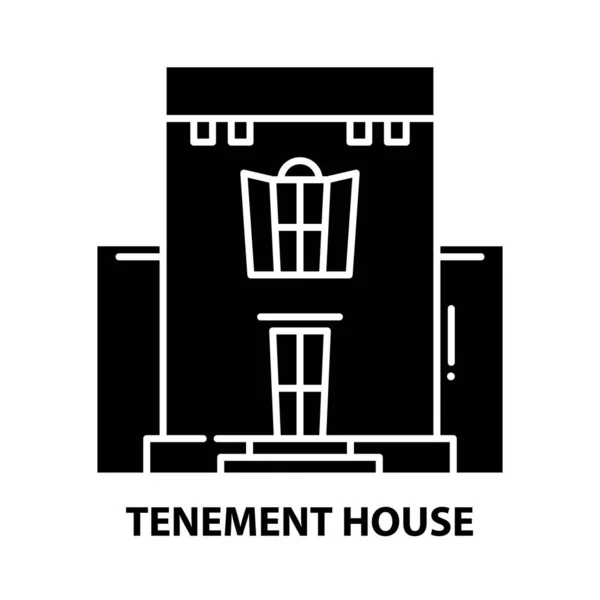 Tenement house icon, sinal vetorial preto com traços editáveis, ilustração conceito —  Vetores de Stock