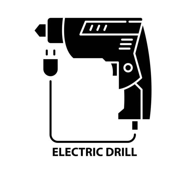 Ícone de símbolo de broca elétrica, sinal de vetor preto com traços editáveis, ilustração conceito — Vetor de Stock