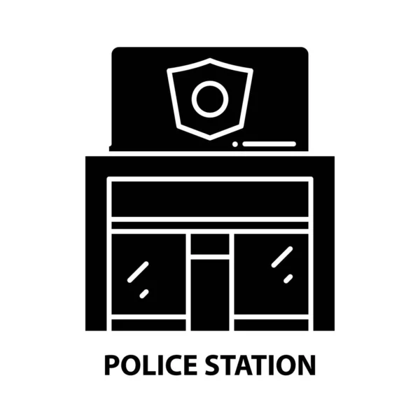 Ícone da delegacia de polícia, sinal vetor preto com traços editáveis, ilustração conceito — Vetor de Stock
