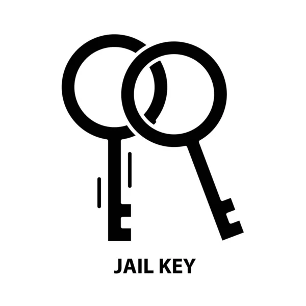Jail key icon, black vector sign with editable stroke, 개념 설명 — 스톡 벡터