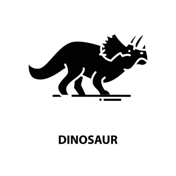 Dinosaurie symbol ikon, svart vektor tecken med redigerbara stroke, begrepp illustration — Stock vektor