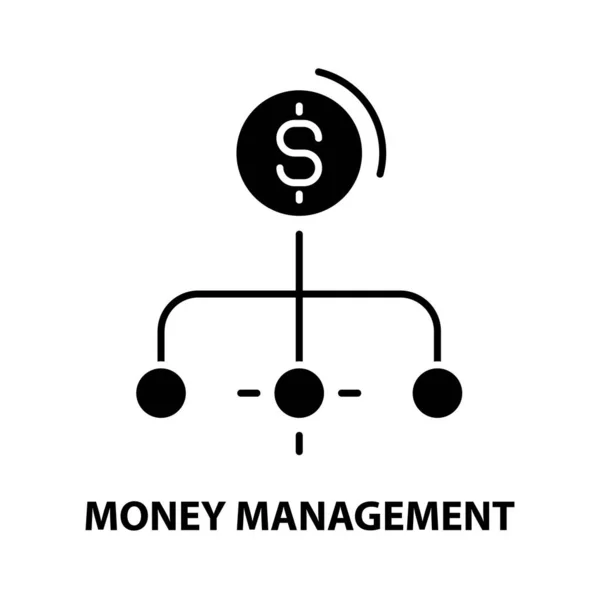 Значок управления денежными средствами, черный векторный знак с редактируемыми штрихами, концептуальная иллюстрация — стоковый вектор