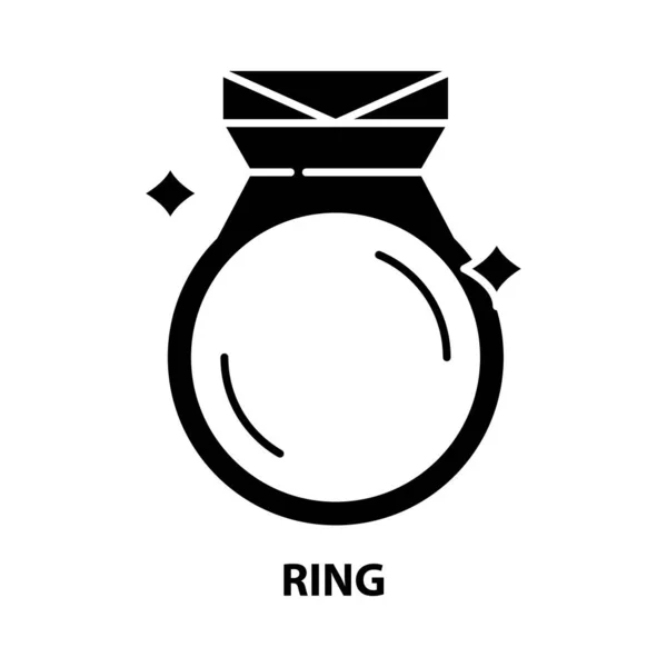 Icono de anillo, signo de vector negro con trazos editables, ilustración de concepto — Archivo Imágenes Vectoriales