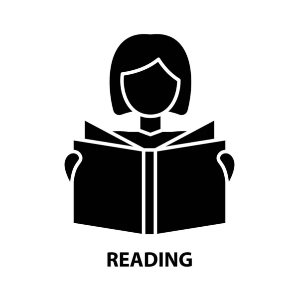 Icona di lettura, segno vettoriale nero con tratti modificabili, illustrazione concettuale — Vettoriale Stock