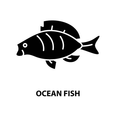 Okyanus balığı simgesi, düzenlenebilir vuruşlarla siyah vektör işareti, konsept illüstrasyon