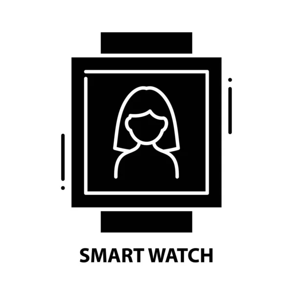 Ikona symbolu chytrých hodinek, černý vektorový znak s upravitelnými tahy, koncept ilustrace — Stockový vektor