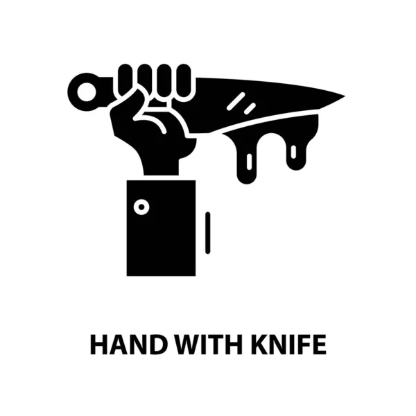 Рука с иконкой ножа, черный векторный знак с редактируемыми штрихами, концептуальная иллюстрация — стоковый вектор