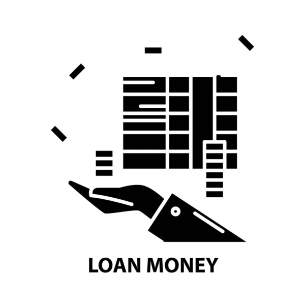 Ícone dinheiro empréstimo, sinal vetor preto com traços editáveis, ilustração conceito — Vetor de Stock