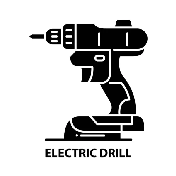 Elektrische boor pictogram, zwarte vector teken met bewerkbare slagen, concept illustratie — Stockvector
