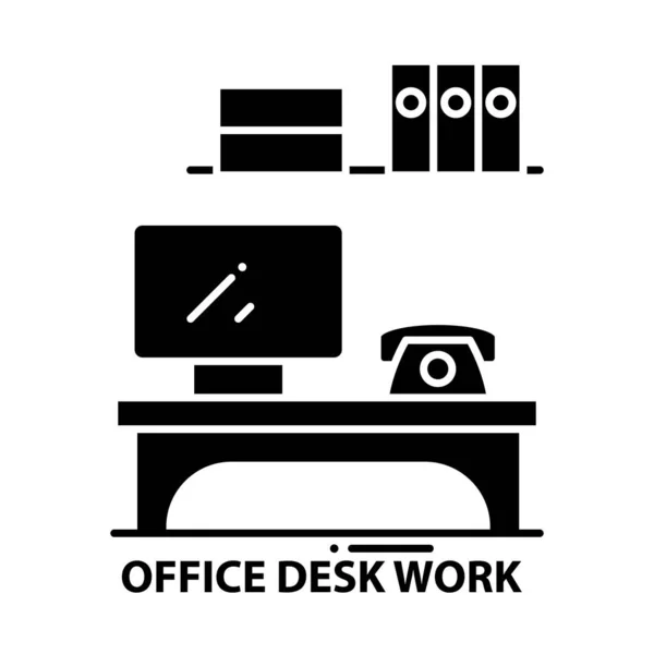 Ofis masası çalışma simgesi, düzenlenebilir vuruşlarla siyah vektör işareti, konsept illüstrasyon — Stok Vektör