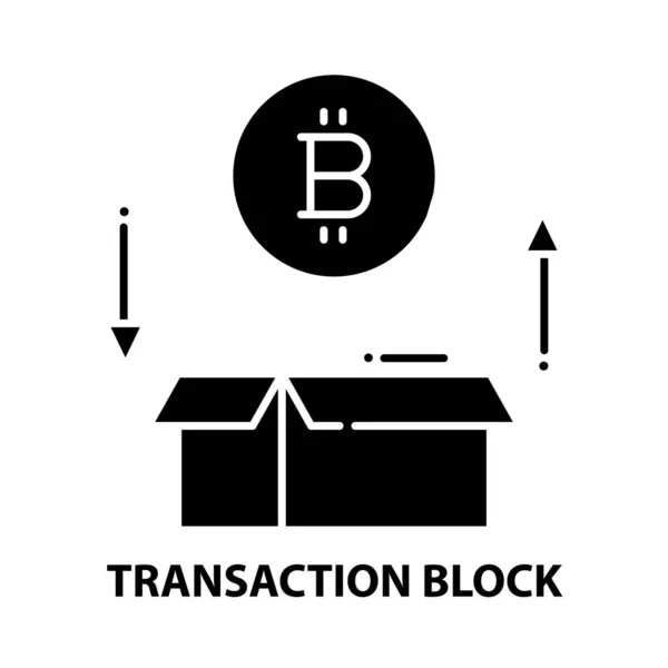 Transaction block icon, black vector sign with editable strokes, concept illustration — Stock Vector