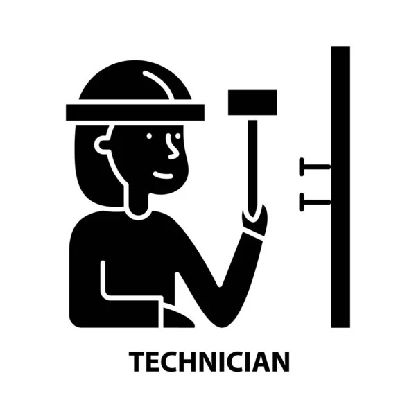 Techniker-Symbol, schwarzes Vektorzeichen mit editierbaren Strichen, Konzeptillustration — Stockvektor