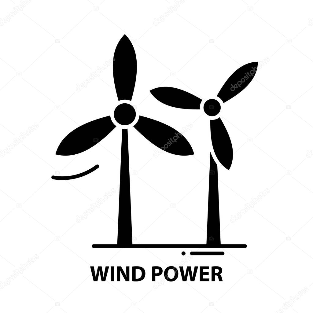 wind power icon, black vector sign with editable strokes, concept illustration