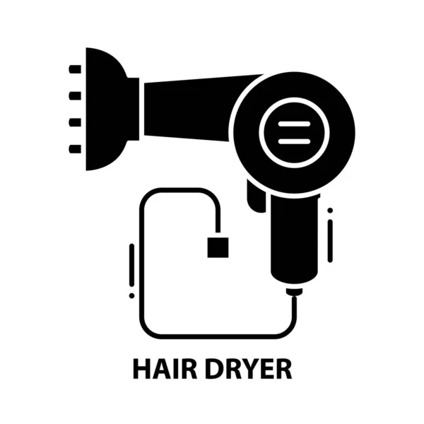 Haartrockner-Symbol, schwarzes Vektorschild mit editierbaren Strichen, Konzeptillustration — Stockvektor