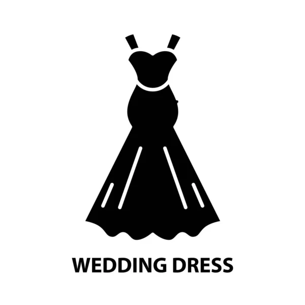 Icono de vestido de novia, signo de vector negro con trazos editables, ilustración de concepto — Archivo Imágenes Vectoriales