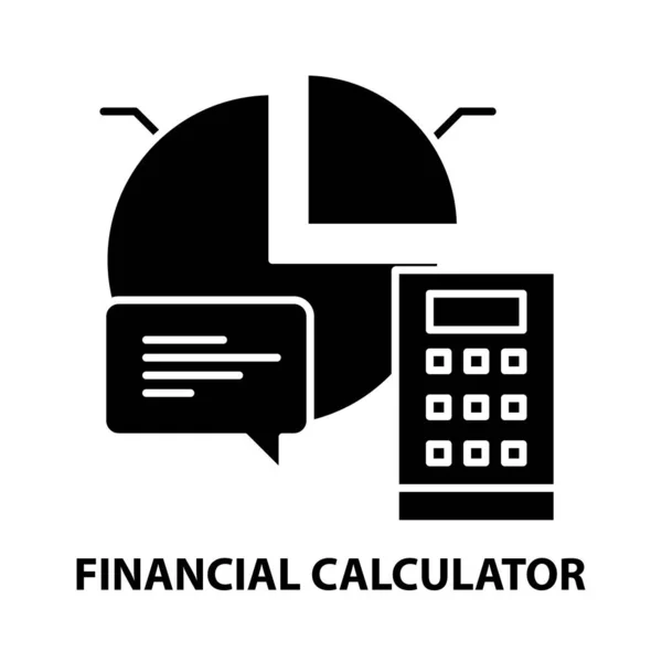 Иконка финансового калькулятора, знак черного вектора с редактируемыми штрихами, концептуальная иллюстрация — стоковый вектор