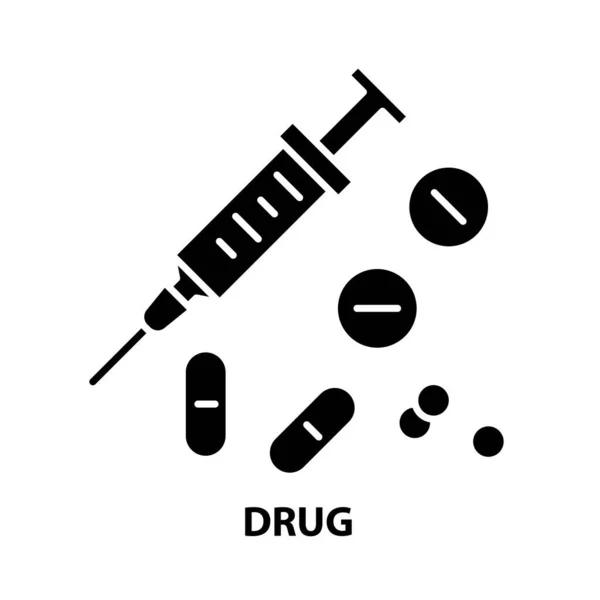 Drogensymbol, schwarzes Vektorschild mit editierbaren Strichen, Konzeptillustration — Stockvektor