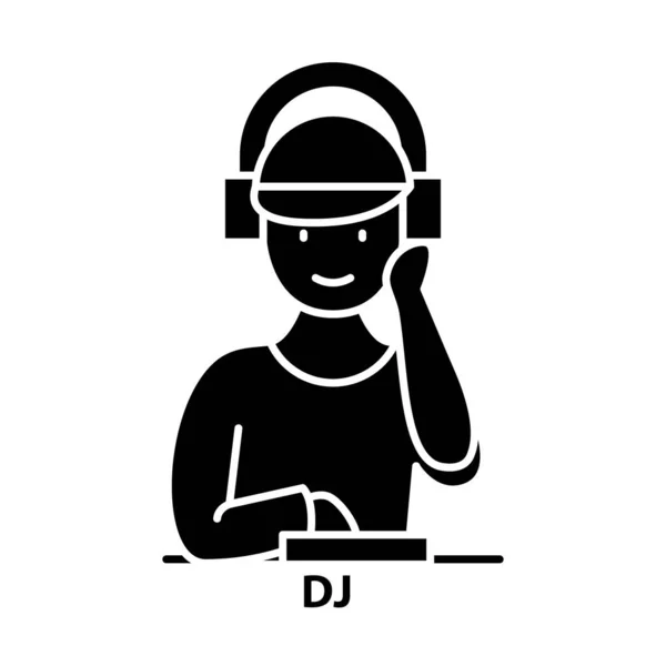 DJ σύμβολο εικονίδιο, μαύρο διανυσματικό σύμβολο με επεξεργάσιμο εγκεφαλικά επεισόδια, εικονογράφηση έννοια — Διανυσματικό Αρχείο