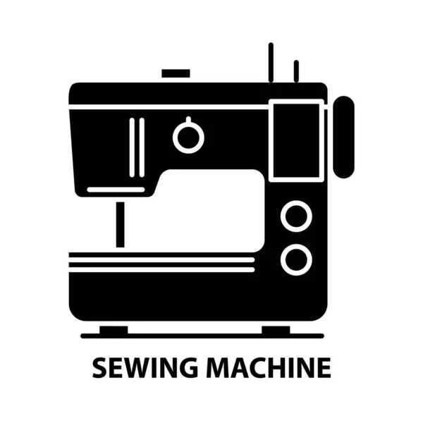 Ícone de símbolo de máquina de costura, sinal de vetor preto com traços editáveis, ilustração conceito — Vetor de Stock
