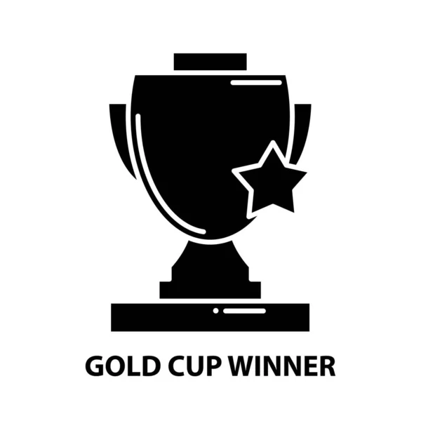 Значок победителя золотого кубка, знак черного вектора с редактируемыми штрихами, концептуальная иллюстрация — стоковый вектор