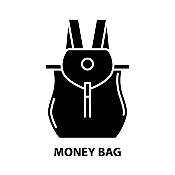 Значок грошової сумки, чорний векторний знак з зміненими штрихами, концептуальна ілюстрація — стоковий вектор
