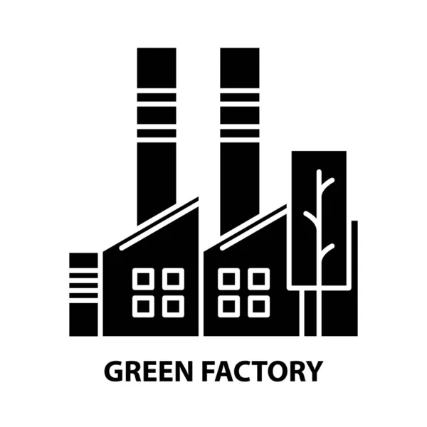 Icono de fábrica verde, signo de vector negro con trazos editables, ilustración de concepto — Vector de stock
