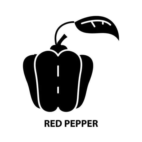 Röd paprika ikon, svart vektor tecken med redigerbara drag, begrepp illustration — Stock vektor