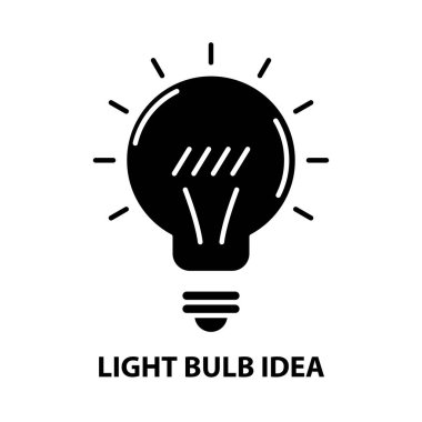 Ampul fikri simgesi, düzenlenebilir vuruşlarla siyah vektör işareti, konsept illüstrasyon