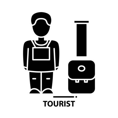 turist simgesi, düzenlenebilir vuruşlarla siyah vektör işareti, konsept illüstrasyon