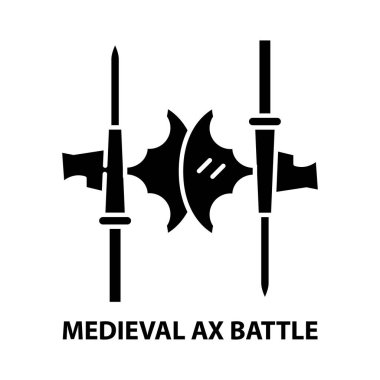 Ortaçağ balta savaş ikonu, düzenlenebilir vuruşlarla siyah vektör işareti, konsept illüstrasyon
