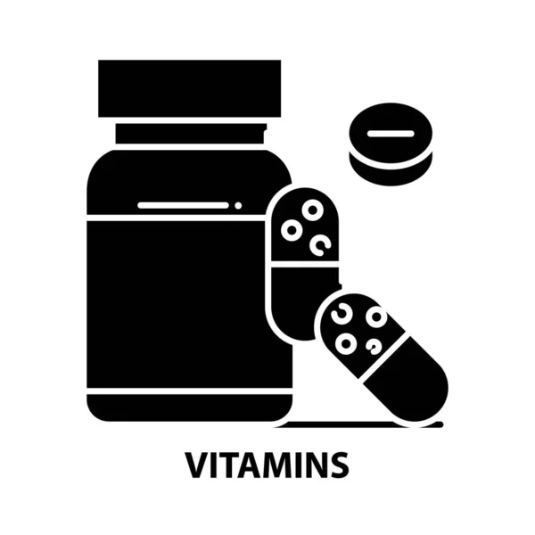 Иконка витаминов, знак черного вектора с редактируемыми штрихами, концептуальная иллюстрация — стоковый вектор