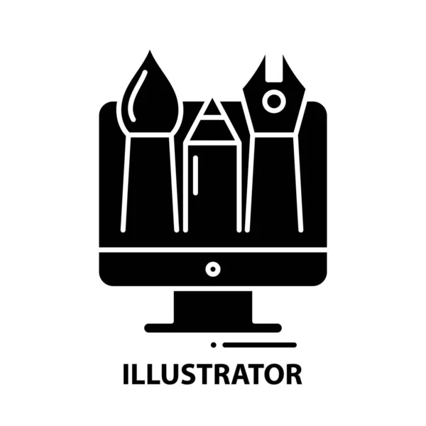 Illustratorsymbol, schwarzes Vektorzeichen mit editierbaren Strichen, Konzeptillustration — Stockvektor