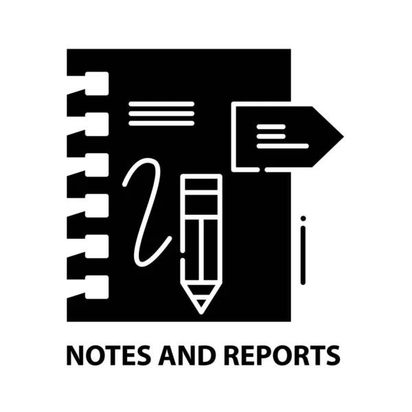 Notas e informes icono, signo de vector negro con trazos editables, ilustración de concepto — Vector de stock