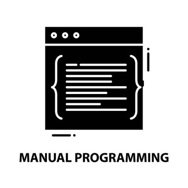 Manuel programlama simgesi, düzenlenebilir vuruşlarla siyah vektör işareti, konsept illüstrasyon