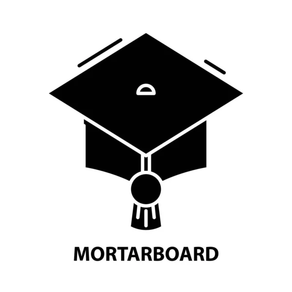 Mortarboard-Symbol, schwarzes Vektorschild mit editierbaren Strichen, Konzeptillustration — Stockvektor